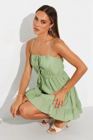 Green Fit And Flare Dress Strappy Stylish Protection Minimal Design