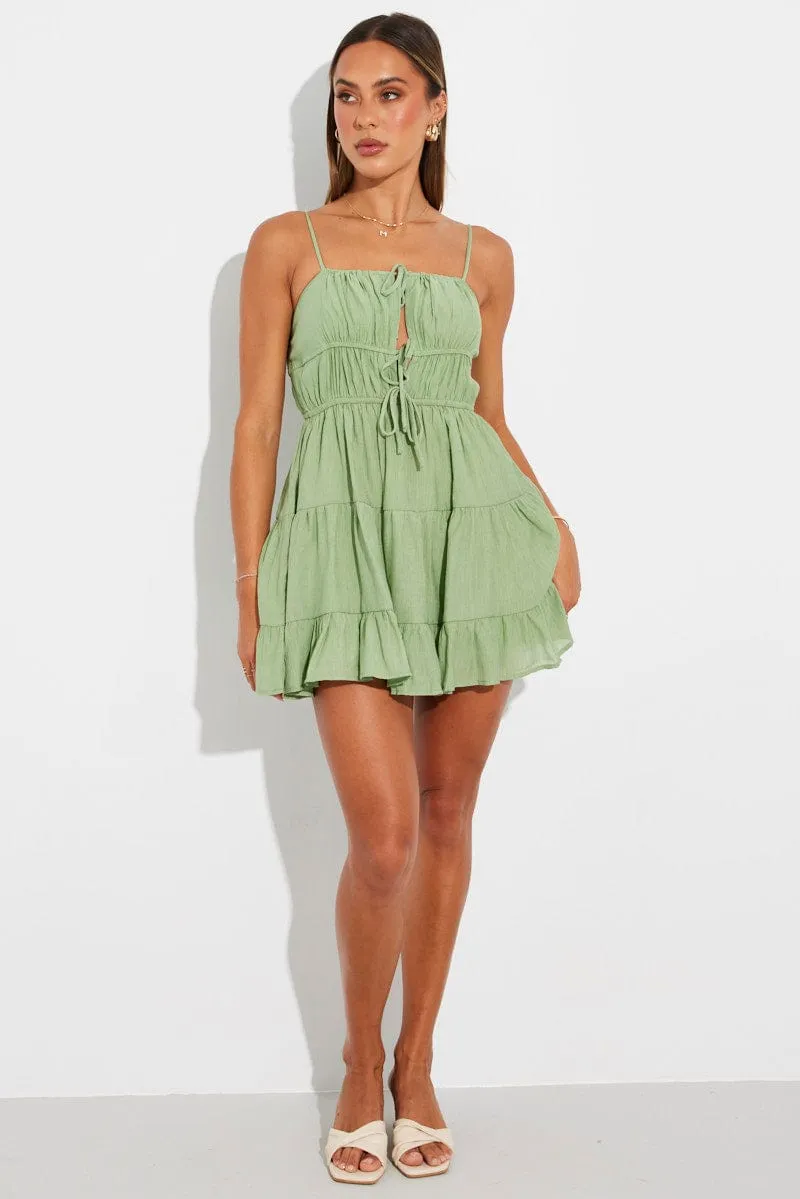 Green Fit And Flare Dress Strappy Breathable mesh lining