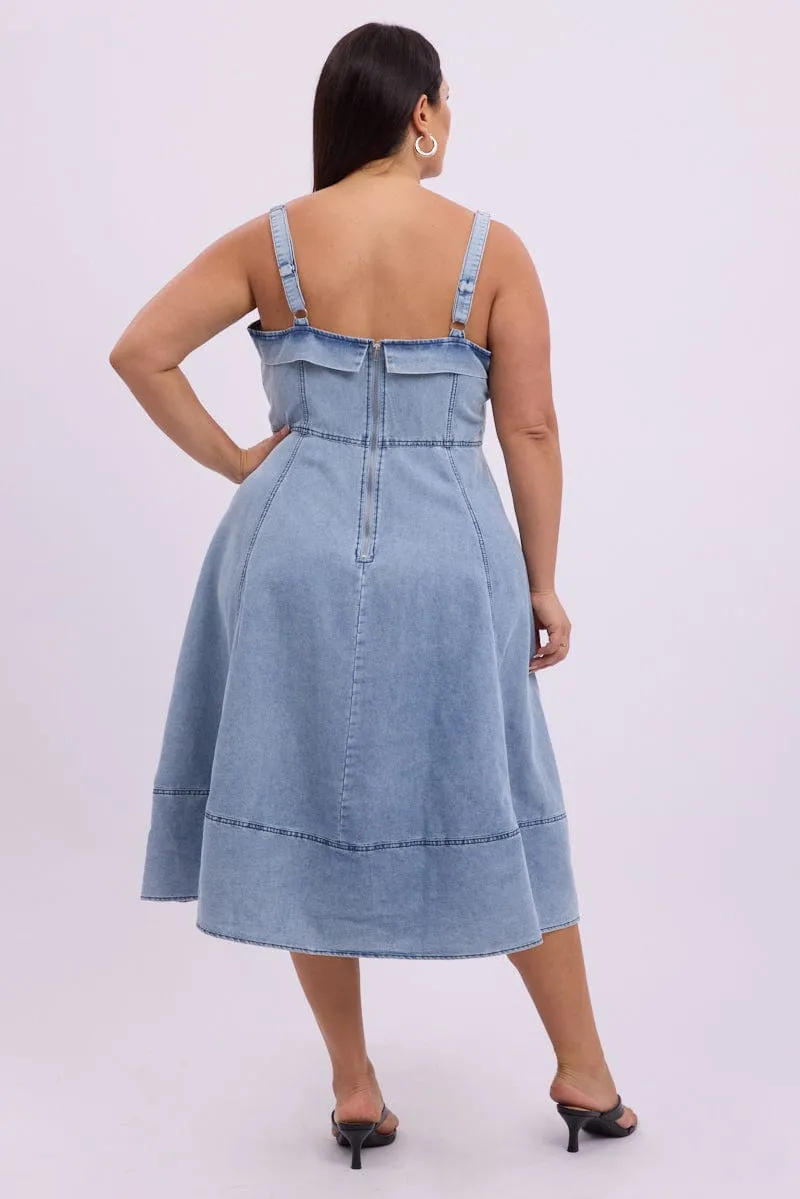 Denim Midi Dress Sleeveless Denim Fashion Essential Rain Path