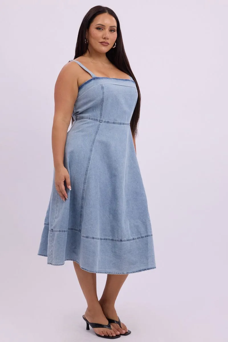 Denim Midi Dress Sleeveless Denim Olive Grove