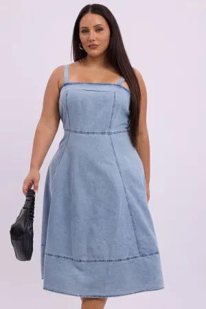 Date night Denim Midi Dress Sleeveless Denim