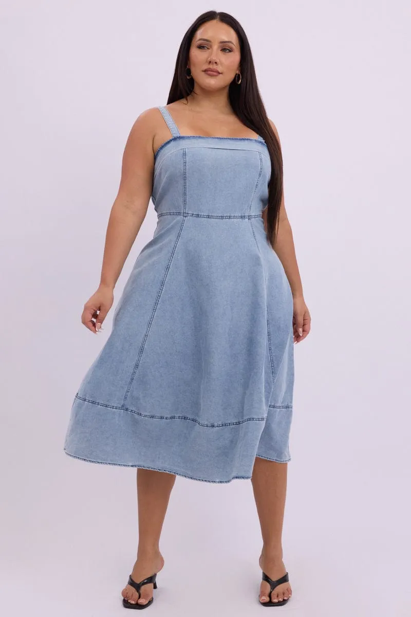 Candle Glow Denim Midi Dress Sleeveless Denim