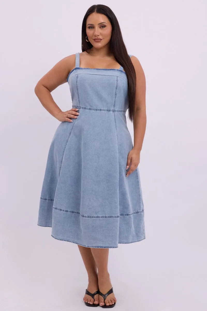 Dreamy Feel Denim Midi Dress Sleeveless Denim