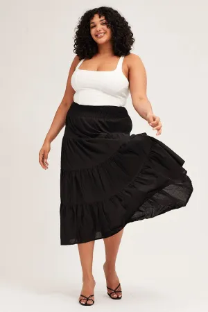 Comfort Wear Black Maxi Skirt Cotton Blend Tie