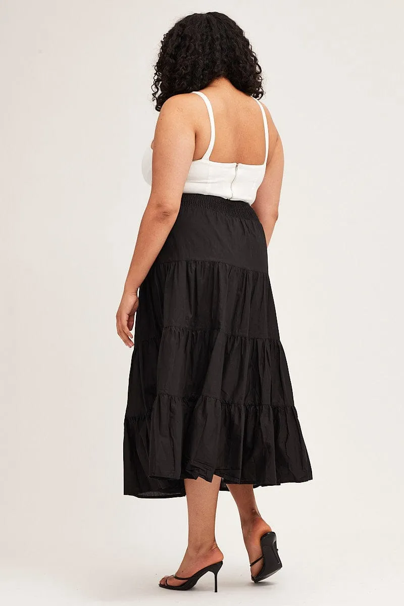 Sharp Look Everyday Comfort Black Maxi Skirt Cotton Blend Tie