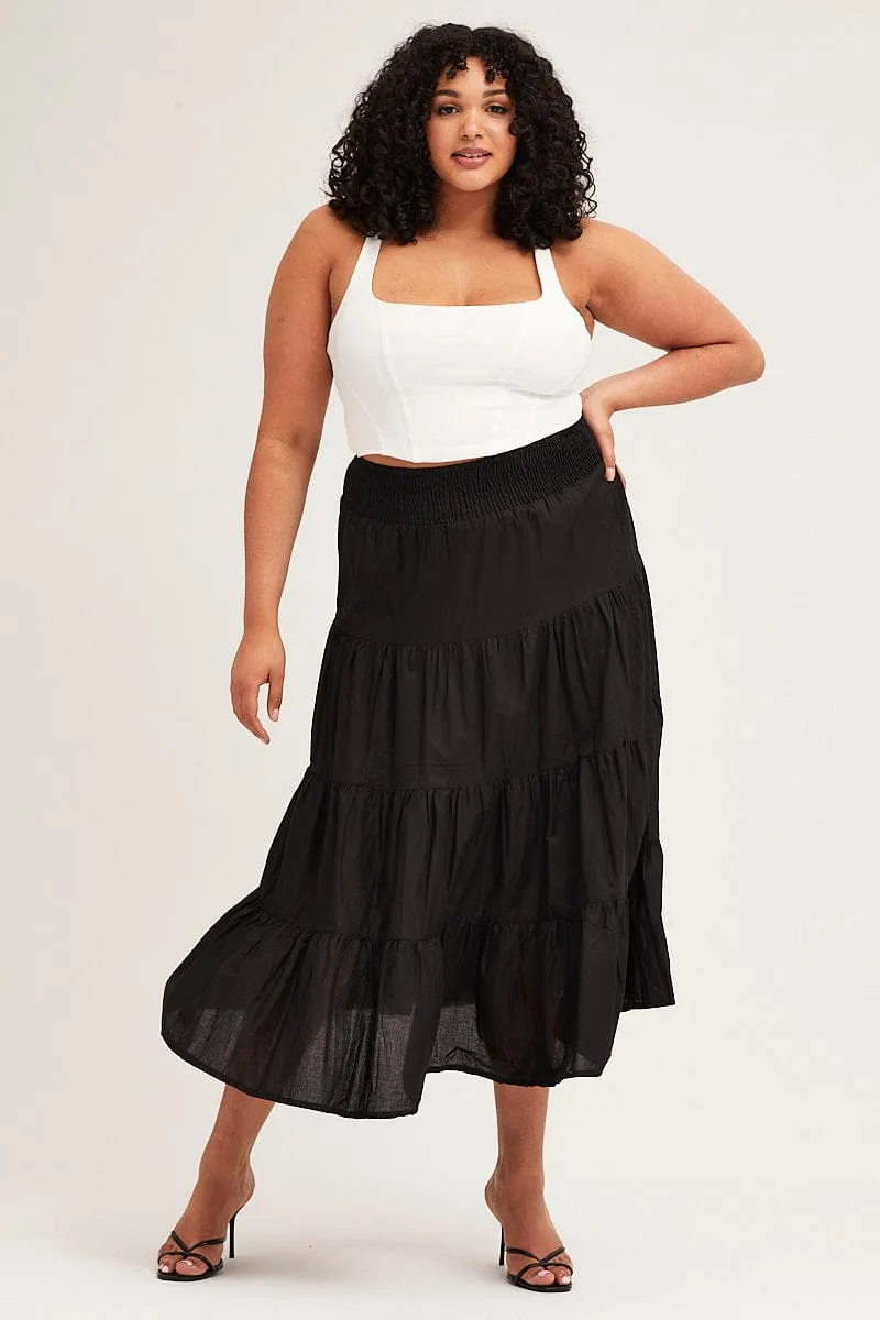 Black Maxi Skirt Cotton Blend Tie Sequined Finish