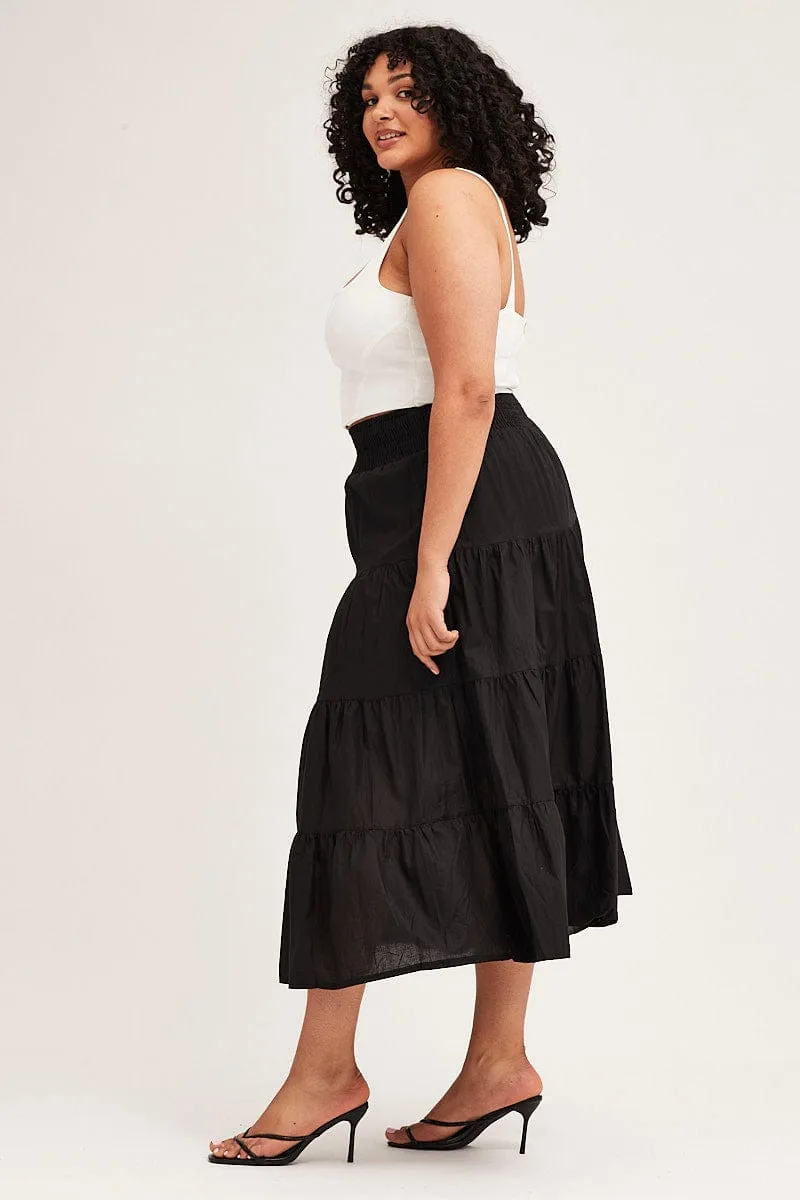 Black Maxi Skirt Cotton Blend Tie Casual Wear