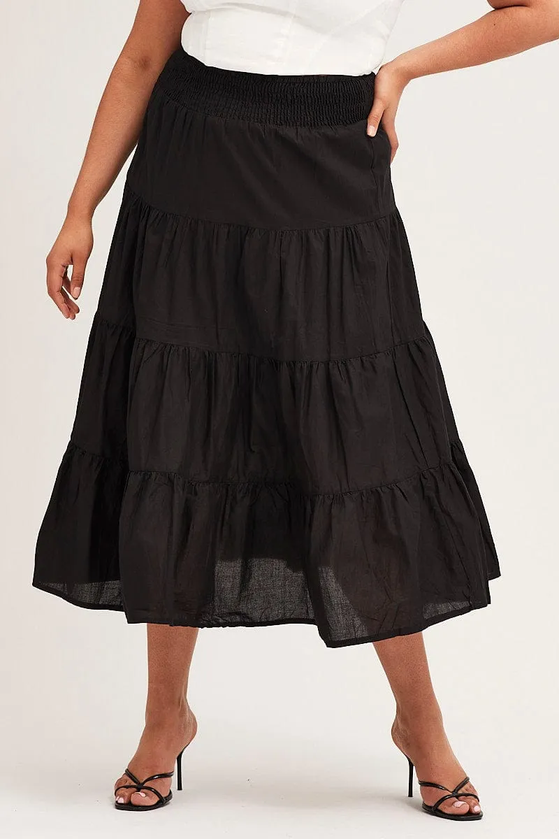 Black Maxi Skirt Cotton Blend Tie Seamless Finish