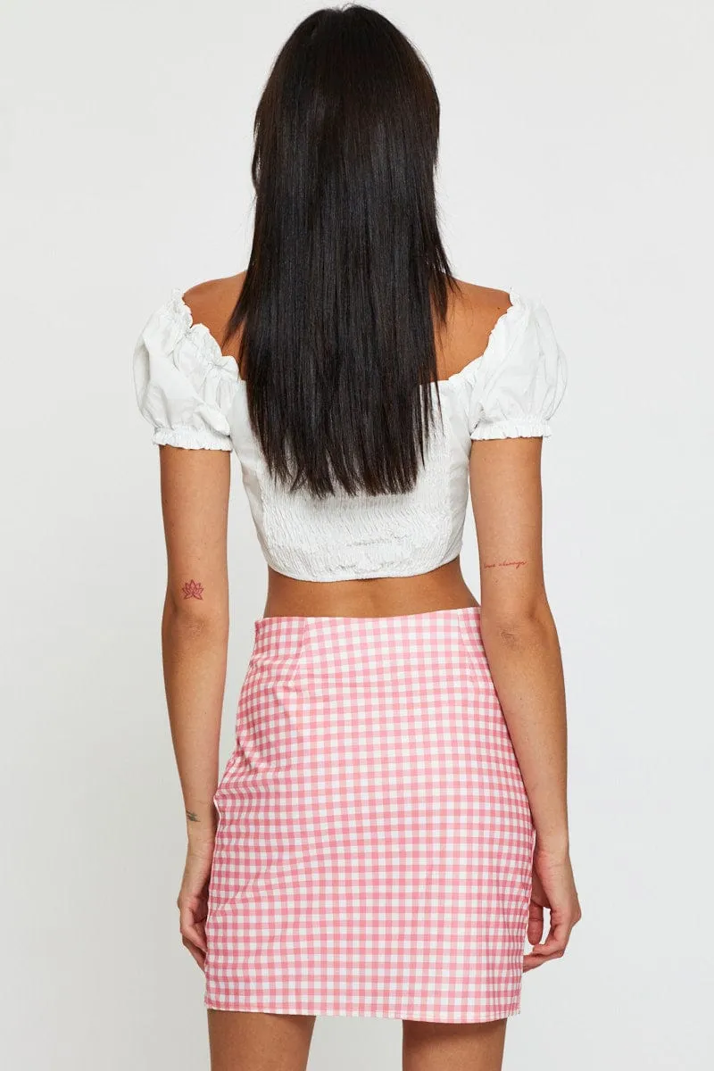 Mall Brand Look Check Ginghama?High Waist Front Slit Mini Skirt