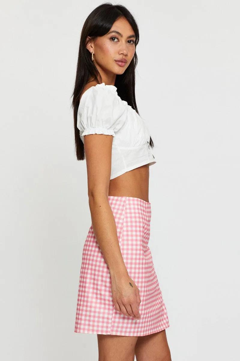 Double Layer Ombre effect Check Ginghama?High Waist Front Slit Mini Skirt
