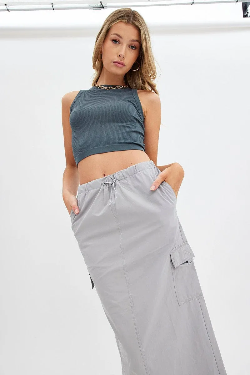 Odor Resistant Treatment Date night Grey Cargo Skirt Midi Cotton