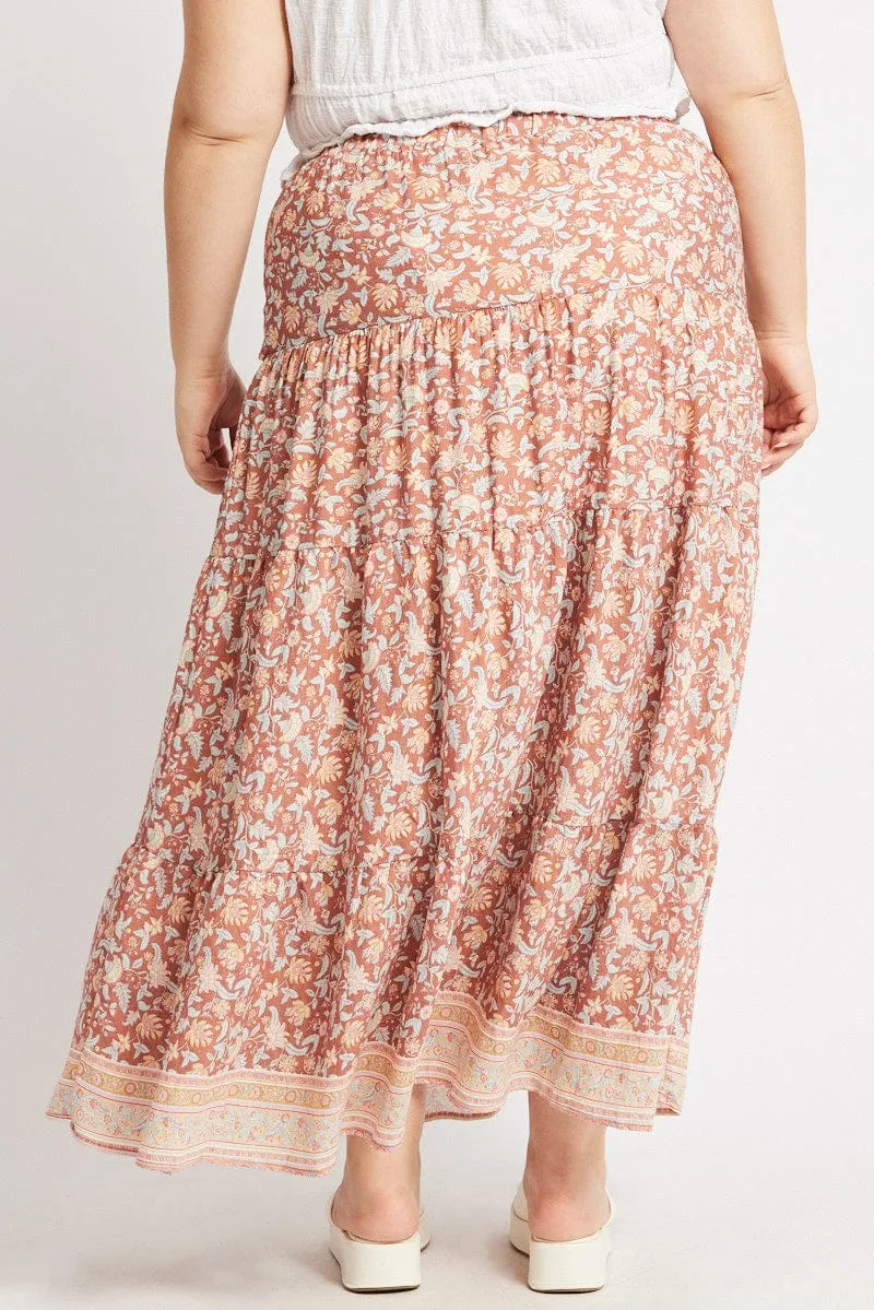 Comfort First Washable fabric Multi Boho Tie Waist Tiered Maxi Skirt
