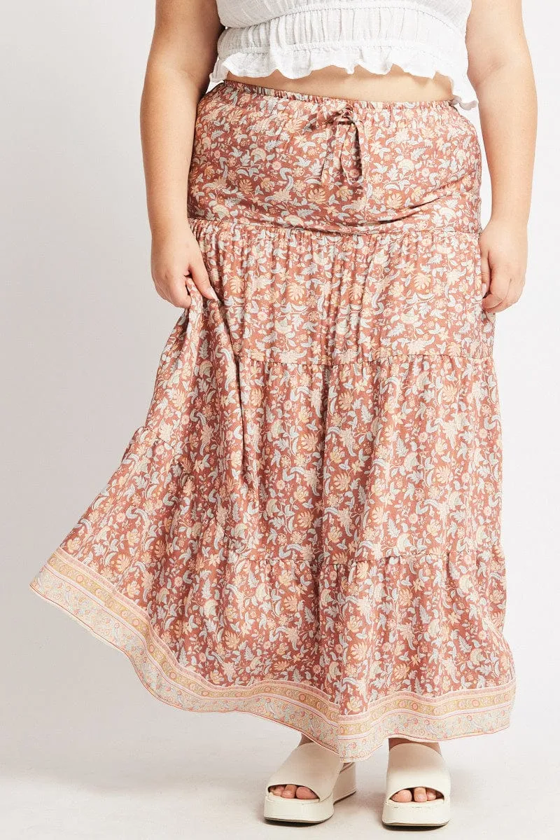 Multi Boho Tie Waist Tiered Maxi Skirt hypoallergenic material