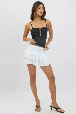 Street Look White Bloomers Skirt Elastic Waisted Mini Ruffled