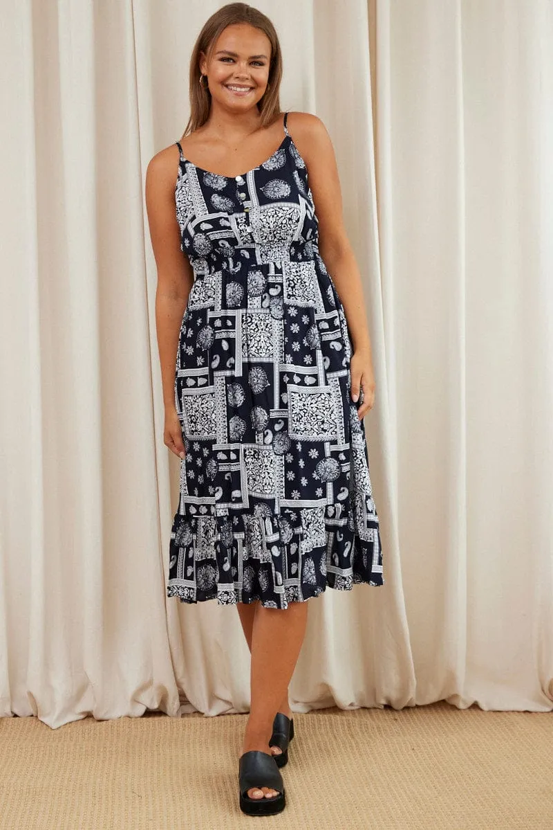 Paisley Pr Midi Dress V-neck Sleeveless Sun shield