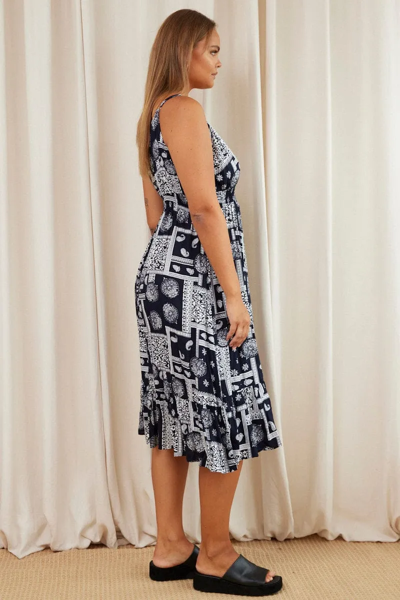Paisley Pr Midi Dress V-neck Sleeveless Fashionable knee-length piece Chic Design