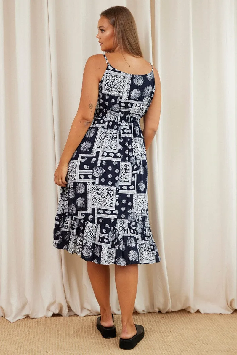 Bright Ray Sun shield Paisley Pr Midi Dress V-neck Sleeveless