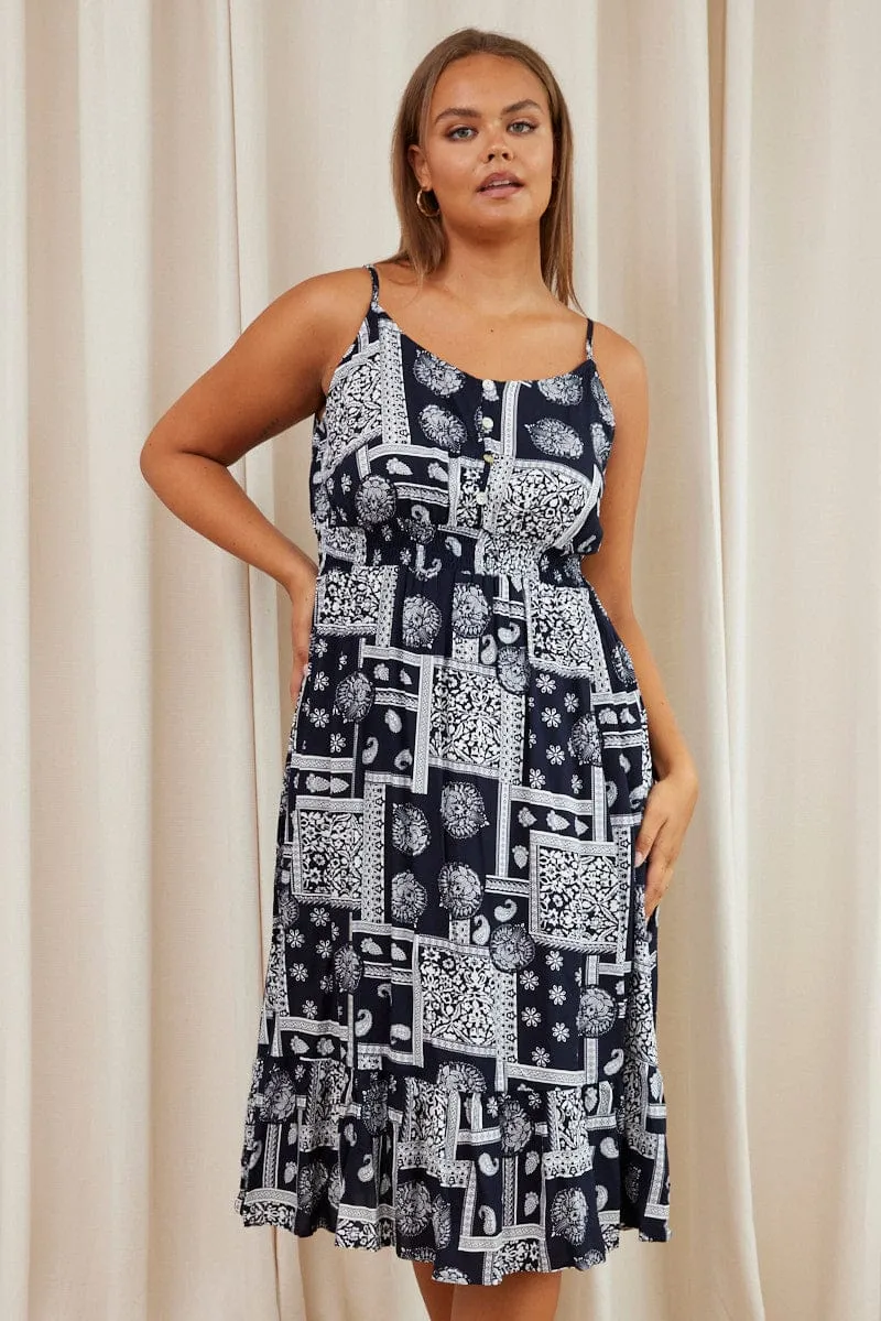 Paisley Pr Midi Dress V-neck Sleeveless Snow Path Tea Garden