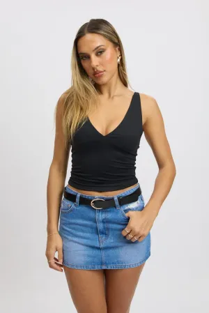 Blue Mini Skirt Mid Rise Regular Fit Hemp Blend