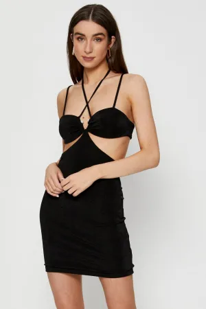 Light and comfy mini Black Mini Dress Halter Neck