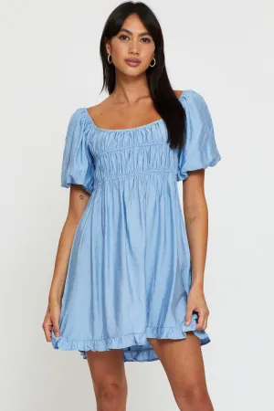 Blue Mini Dress Short Sleeve Evening City Pop