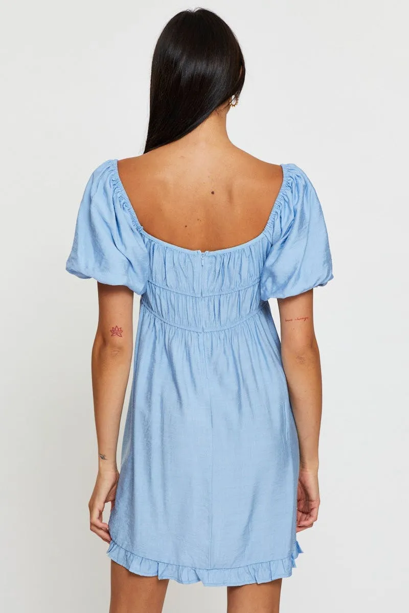 Blue Mini Dress Short Sleeve Evening Unisex Fit Style Pop