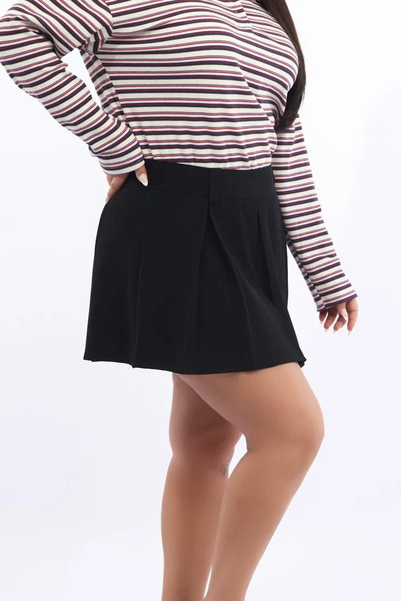 Stretch Material Black Pleated Mini Tennis Skirt