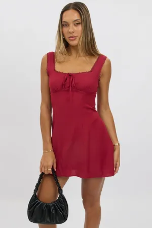 Moisture Wicking Technology Pleated Texture Effect Red Mini Dress Gathered Bust