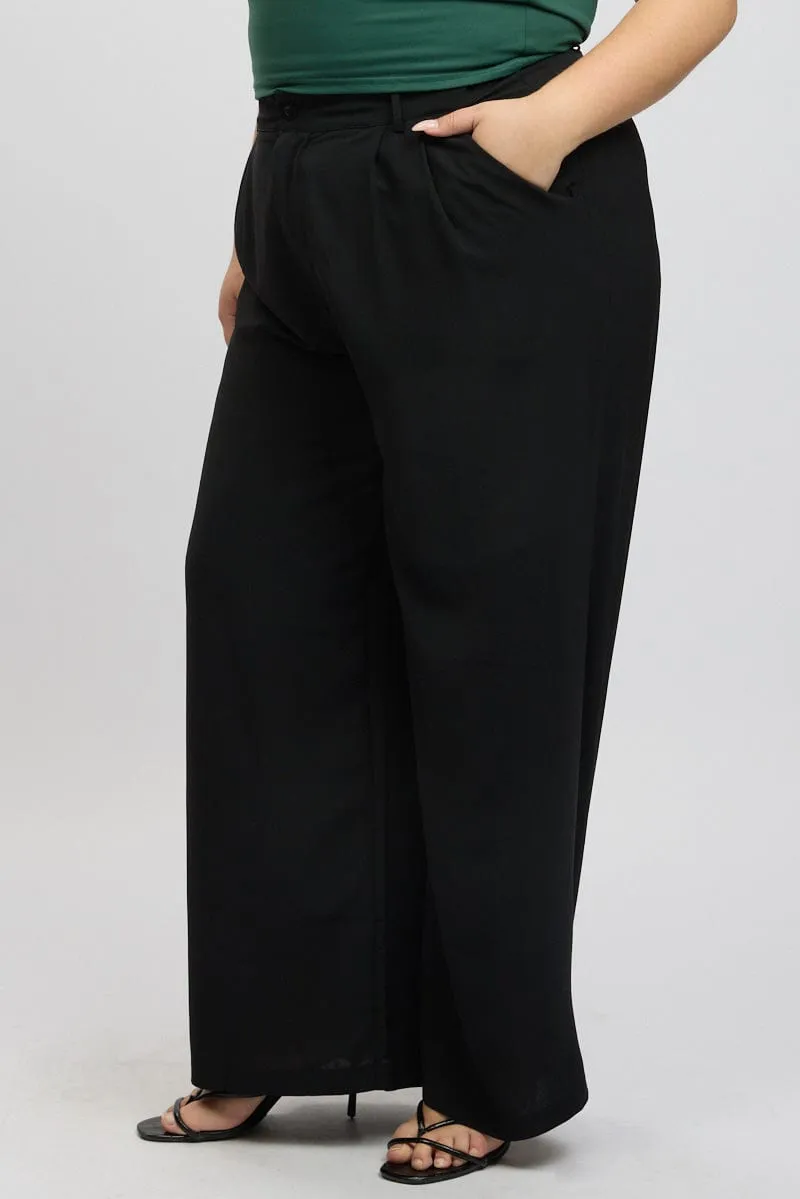 Black Tailored Wide Leg Pants Classy Fit Comfortable Stretch