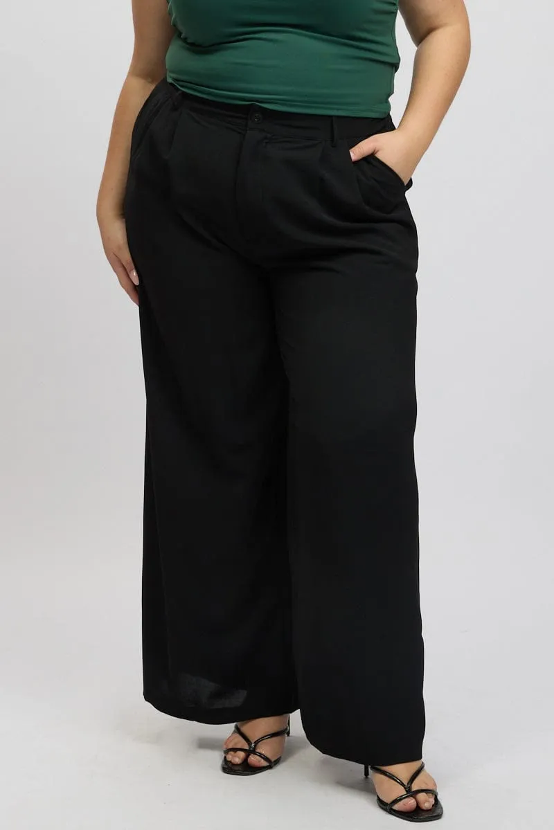 Black Tailored Wide Leg Pants Soft Texture Low Maintenance