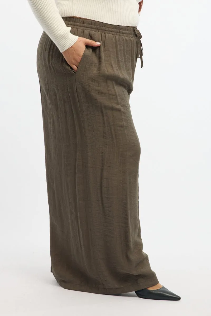 QuickDryTech Brown Tie Waist Textured Wide Leg Pants