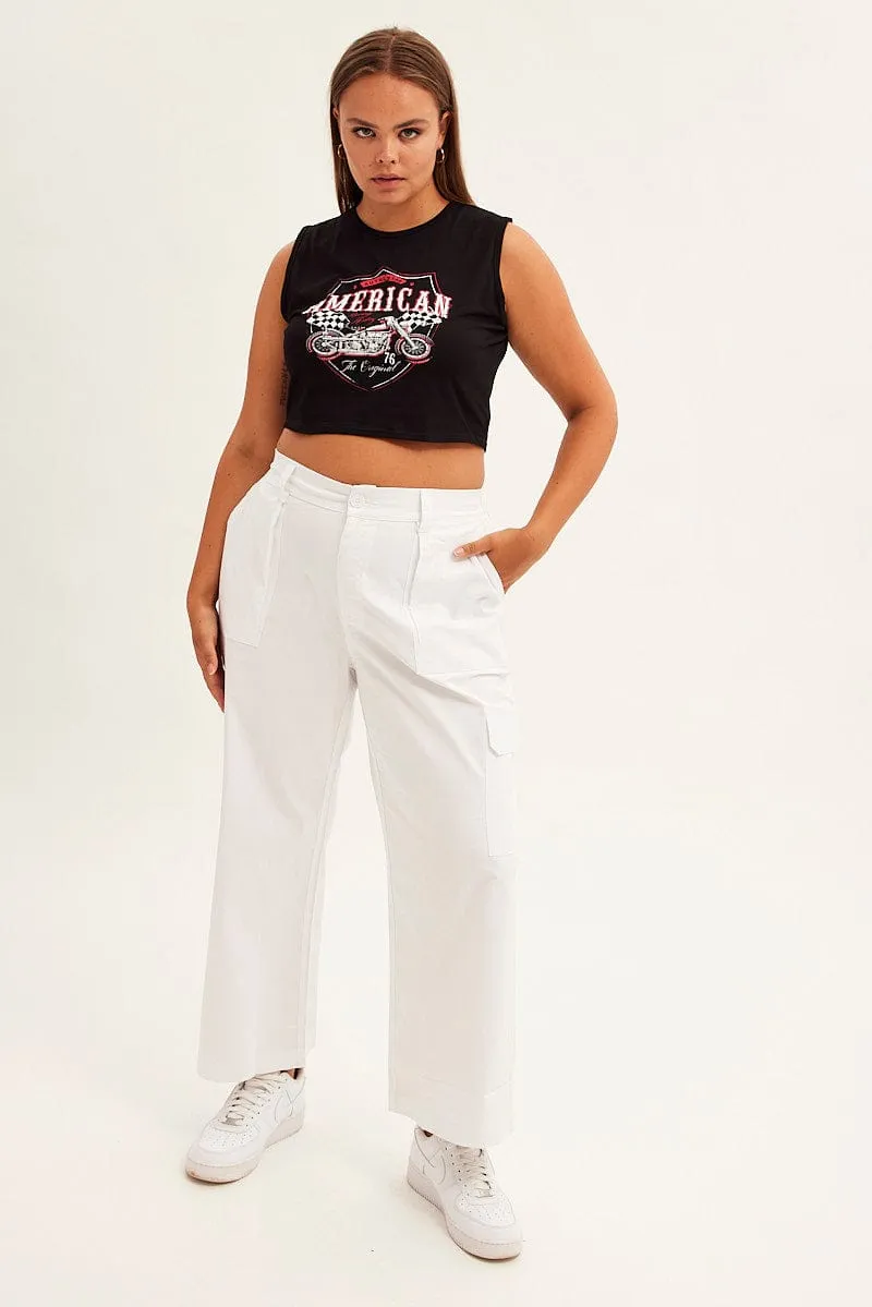 White Cargo Pants Mid Rise Cozy Touch