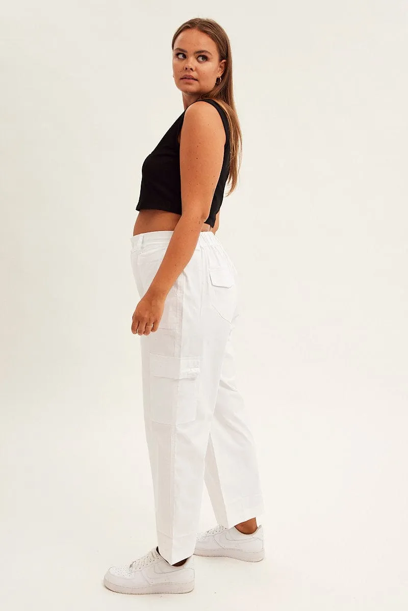 AntiSnagZippers White Cargo Pants Mid Rise