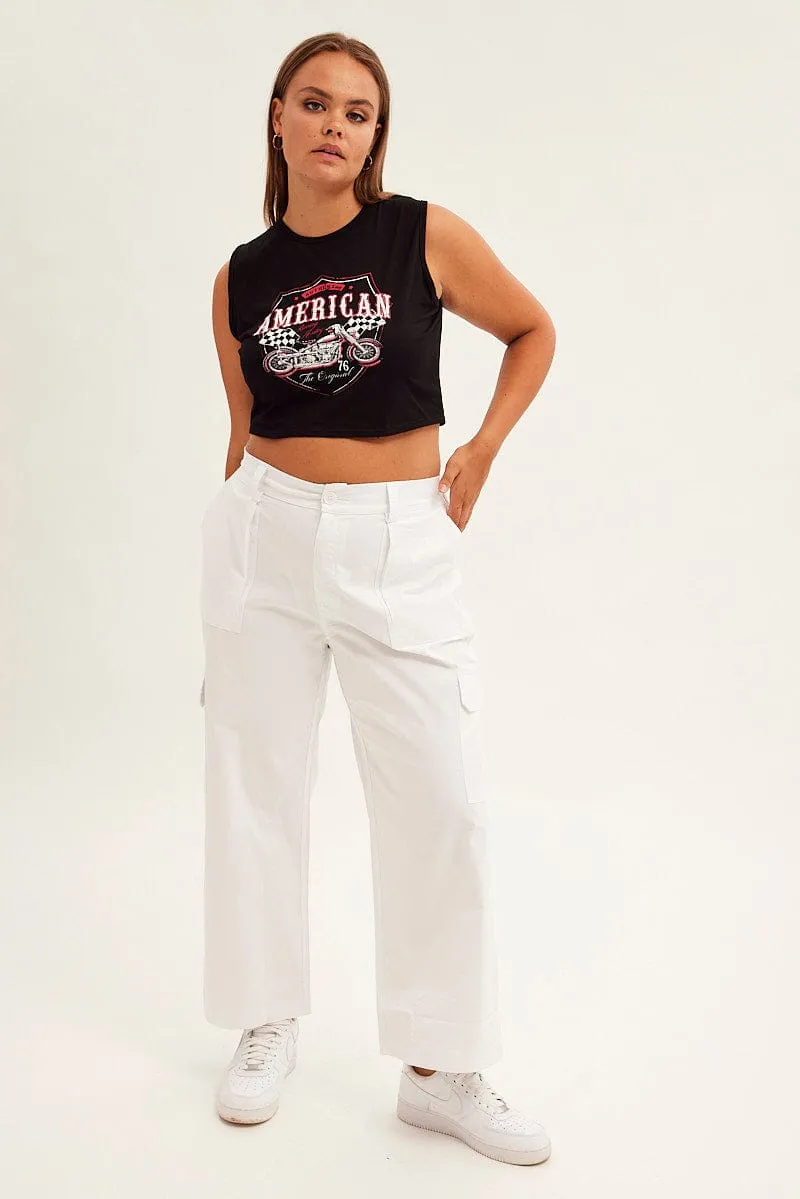 White Cargo Pants Mid Rise Quick Adjust Fit
