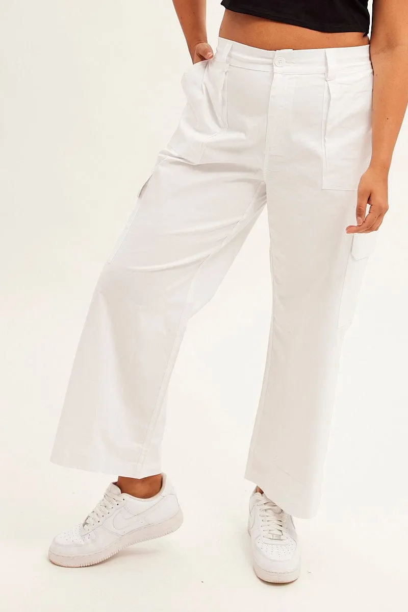 White Cargo Pants Mid Rise Versatile Fit