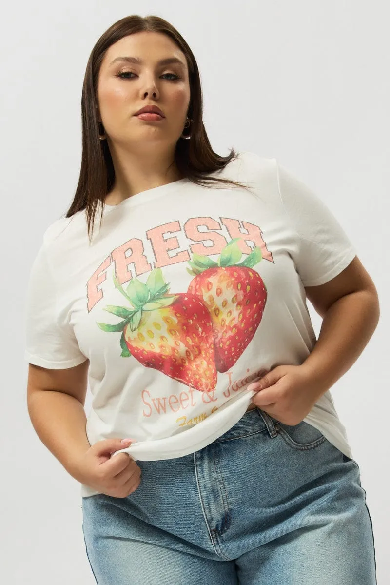White Graphic T Shirt Short Sleeve Crew Neck Non Irritating Collar