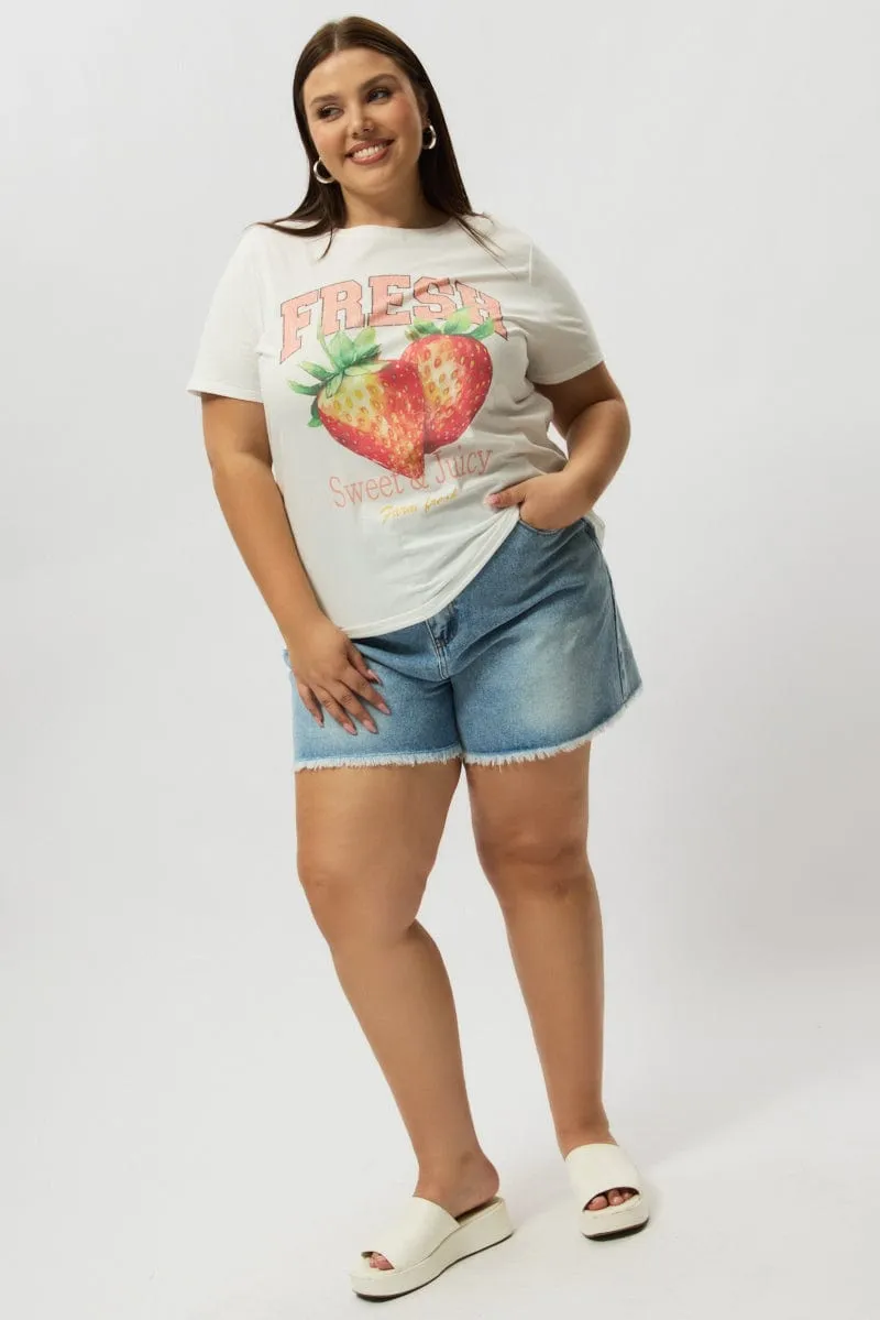 White Graphic T Shirt Short Sleeve Crew Neck timeless easy to pair