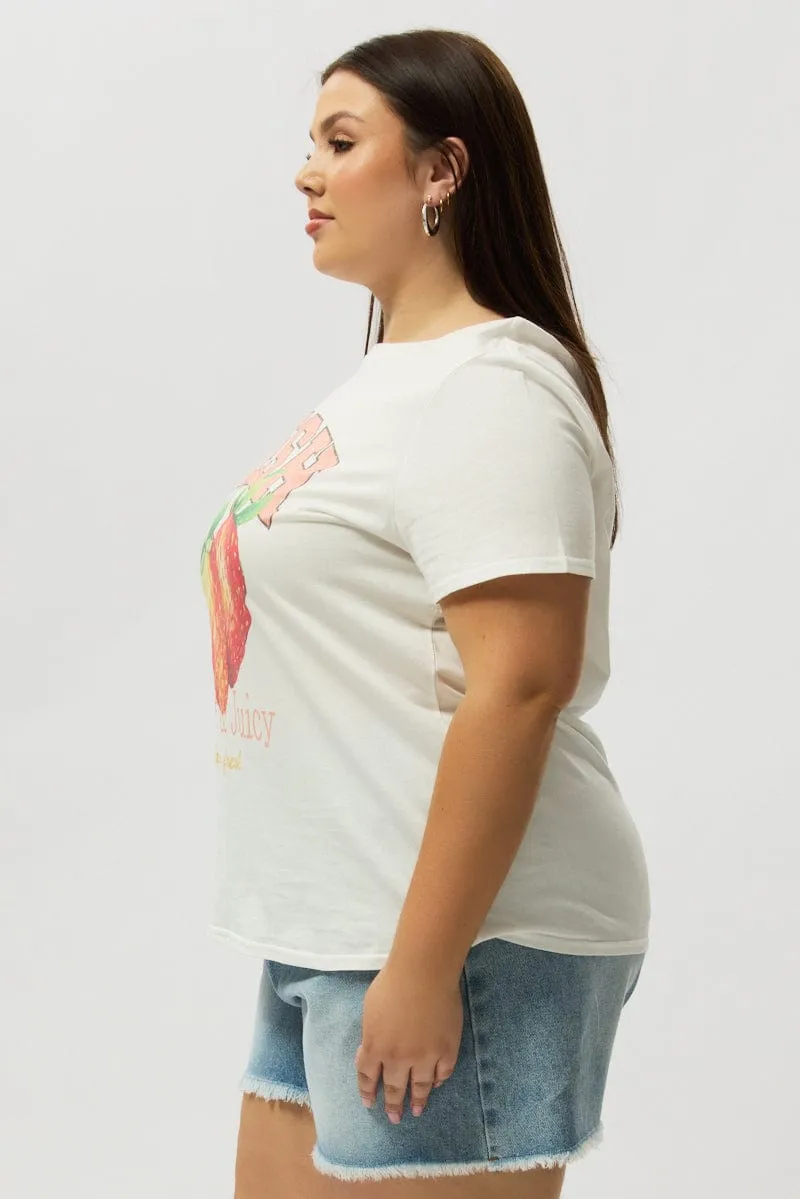Versatile Layer Casual Elegance White Graphic T Shirt Short Sleeve Crew Neck