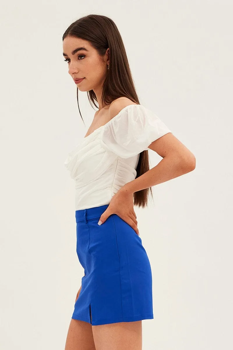 Urban Style Breezy Style Blue Mini Skirt High Rise Front Split
