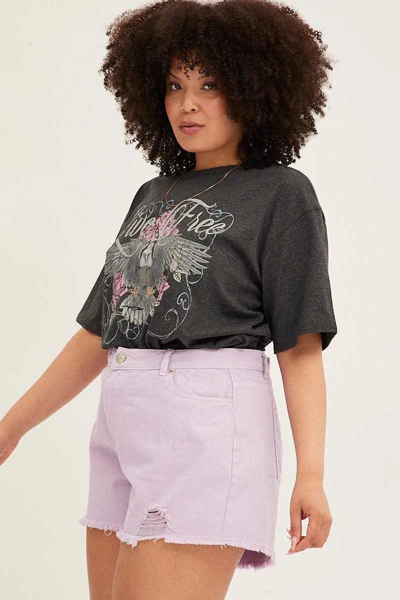 Relaxed trousers Purple Relaxed Denim Shorts High Rise