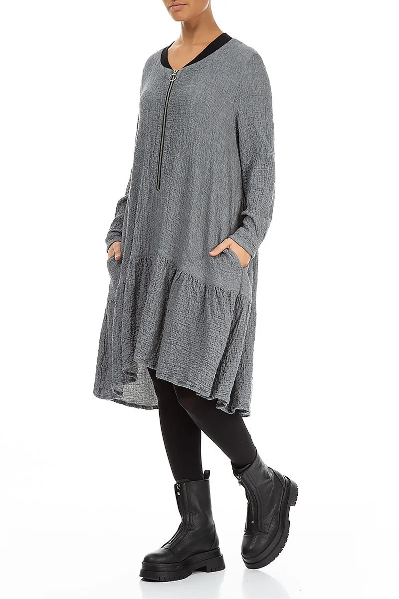 Ruffle Hem Grey Wool Bomber Dress Practical Style Inner Glow