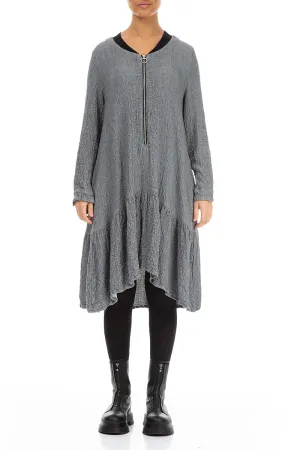 Reflective Safety Accents Ruffle Hem Grey Wool Bomber Dress
