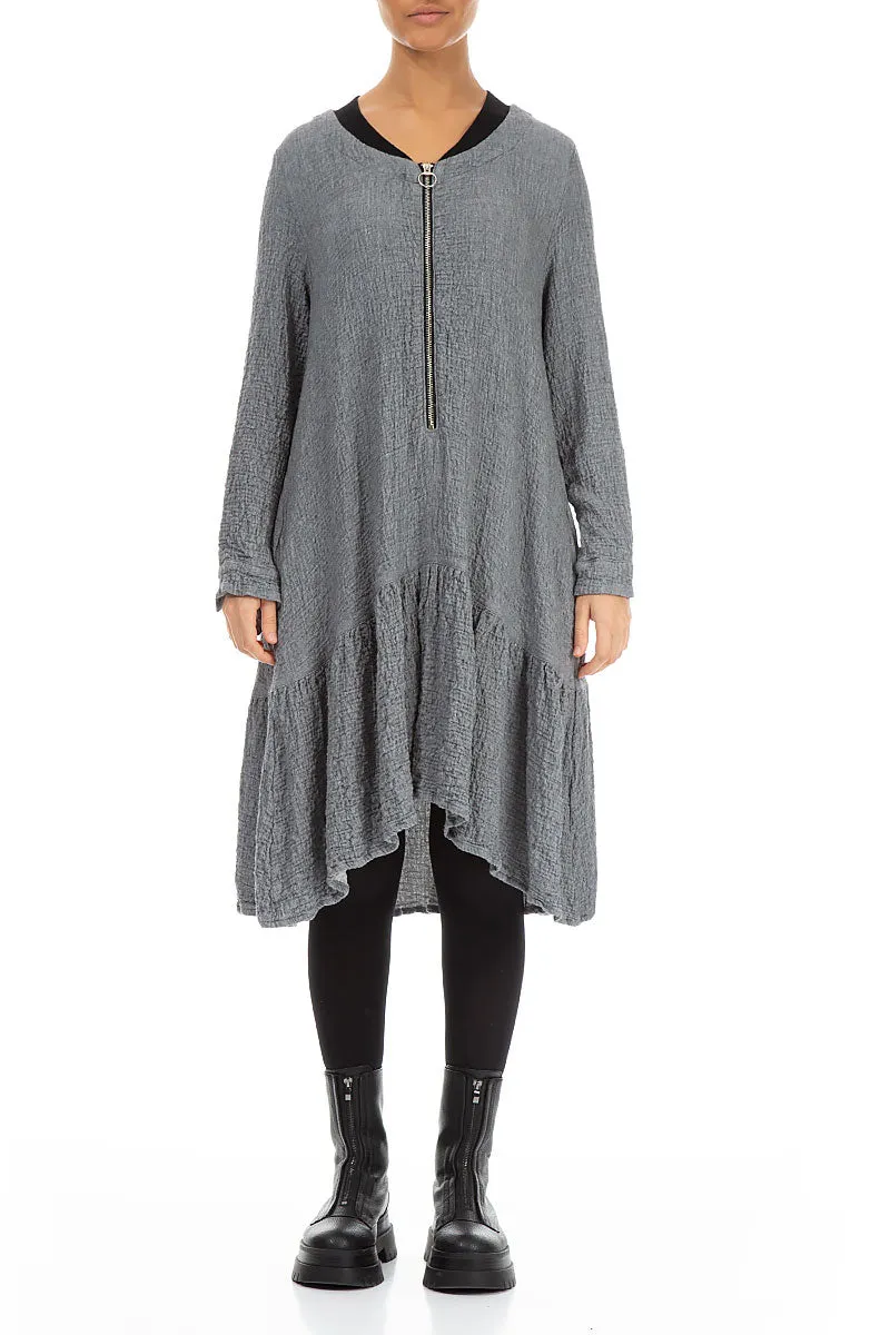 Reflective Safety Accents Ruffle Hem Grey Wool Bomber Dress