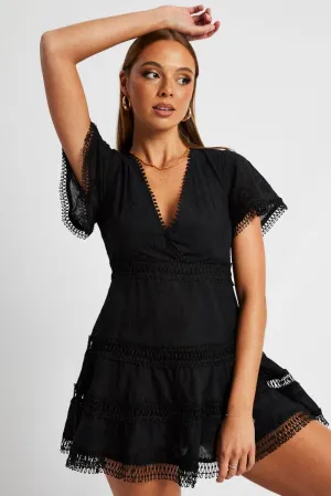 Black Fit And Flare Dress Short Sleeve Mini Cozy Sweatshirt Creative Glow