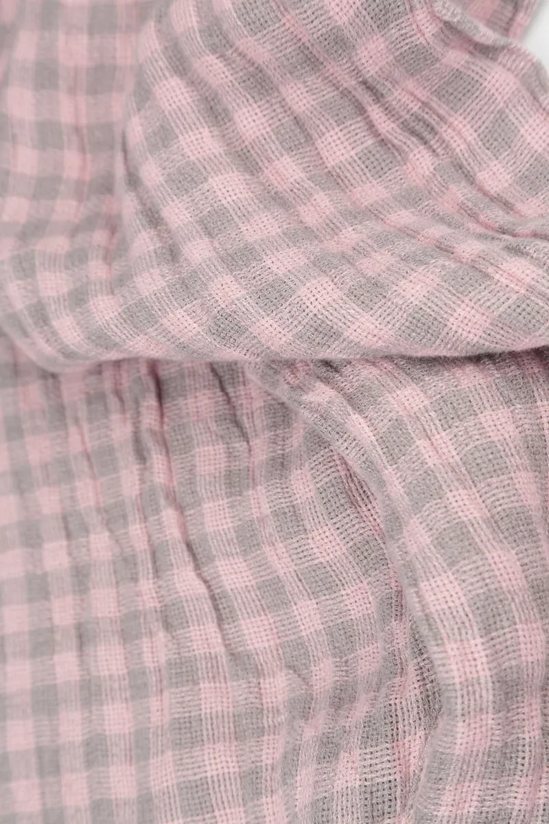 WaterResistant Coating FadeResistantColors Buttoned Pink Check Linen Dress