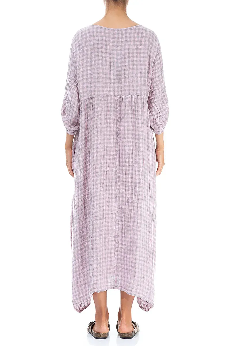 Buttoned Pink Check Linen Dress Summer Glow