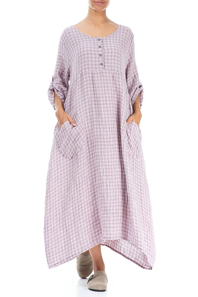 Buttoned Pink Check Linen Dress CoolingChannelFabric