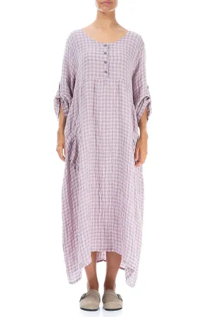 Buttoned Pink Check Linen Dress Cozy Layers