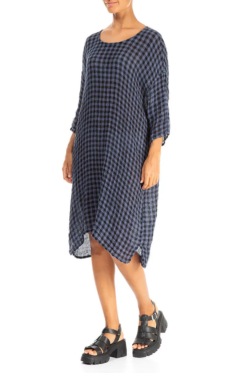 Fashion Design Blue Nova Check Gauze Linen Tunic Dress