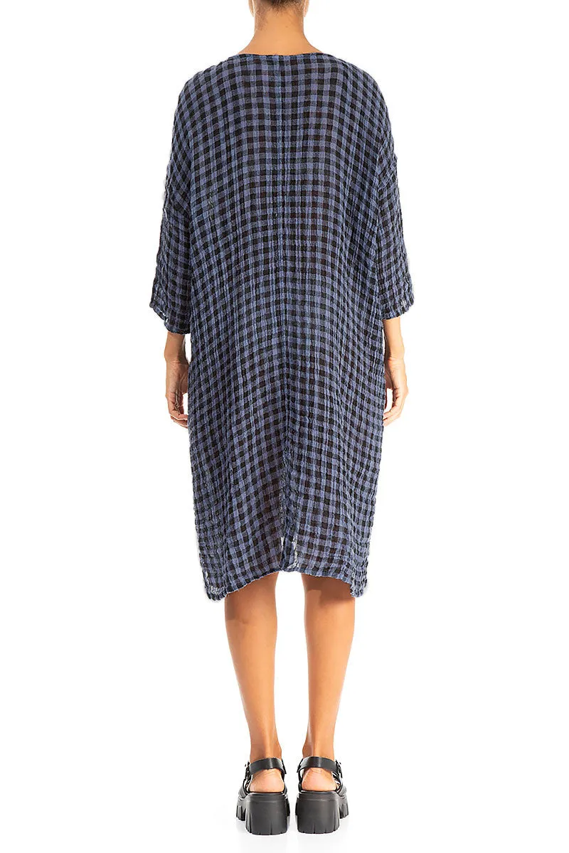 Blue Nova Check Gauze Linen Tunic Dress Mind Ease